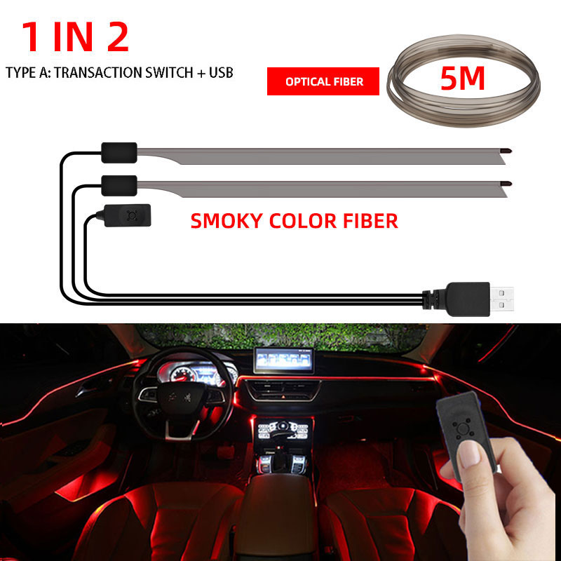 Luces decorativas para Interior de coche, tiras LED RGB de neón, 1/2 en 1, Bluetooth, controlado por aplicación, luces de fibra óptica USB, 12v: 6000 K blanco frío