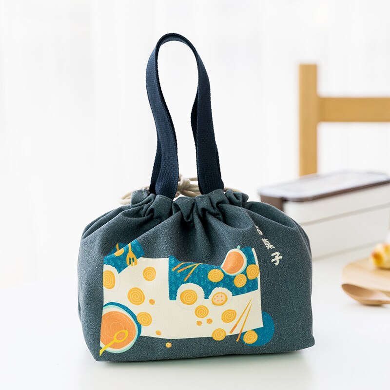 Japanse Lunch Tas Handig Draagbare Canvas Tas Grote Capaciteit Verdikte Thermische Isolatie Lunchbox Tas: Beam mouth-Navy