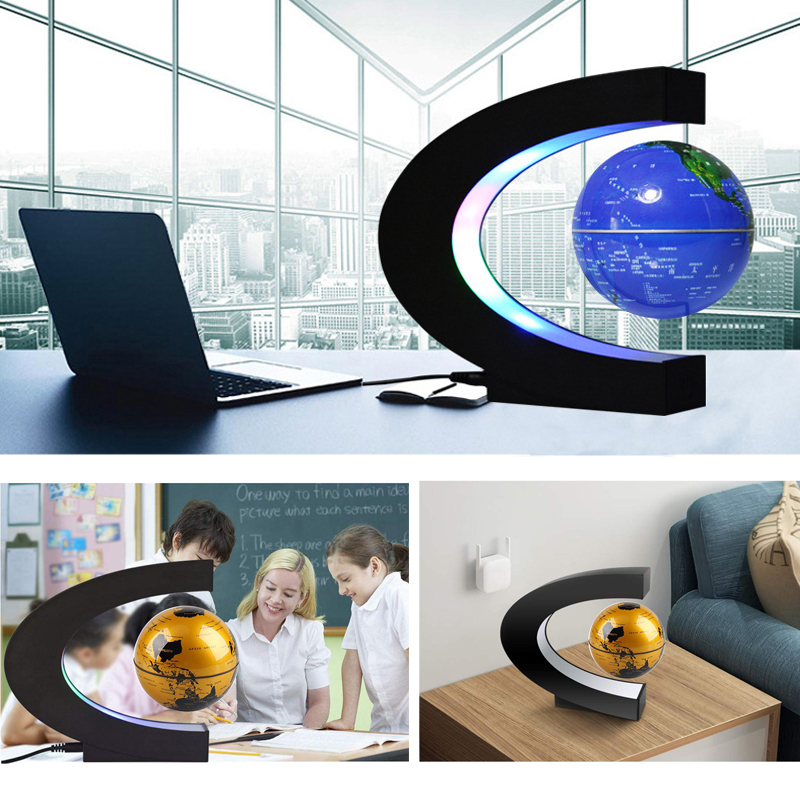 C form magnetisk levitation flydende globus kort verdenskort med led lys børn undervisningsudstyr hjemmekontor skrivebord dekoration