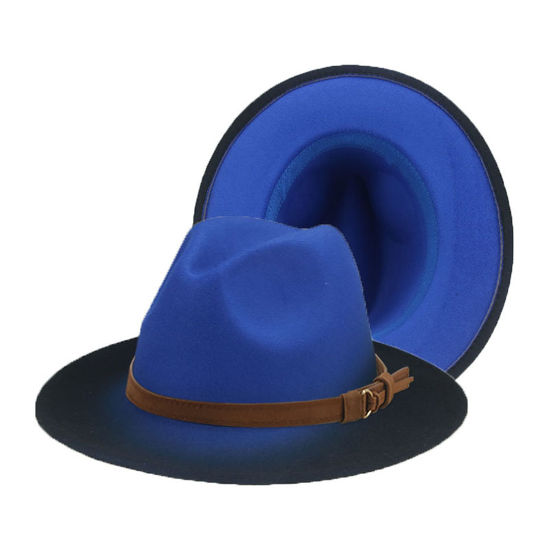 Women's Hat Fedora Gradient Color Red Blue Patchwork Men Hat Casual Belt Hip Hop Panama Winter Hats for Women Sombreros De Mujer: blue1