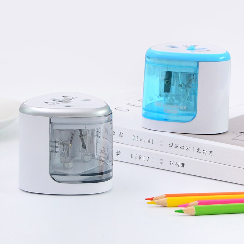 Sacapuntas eléctrico automático con 2 orificios dobles, sacapuntas, cortador para escuela, suministros de papelería de oficina con batería
