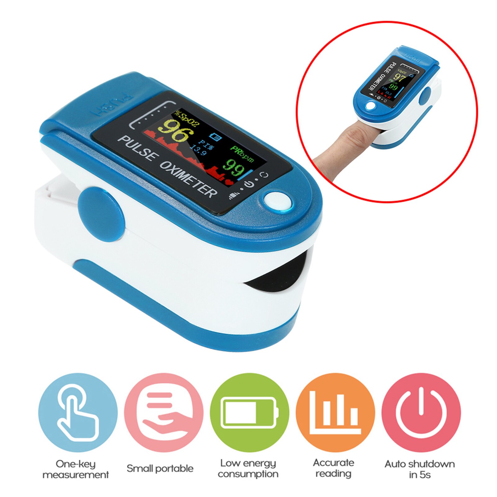 Digital Finger Pulse Oximeter Blood Oxygen Monitor Oxygen Saturation Monitor OLED Display without Battery MINI Oximetro: Blue