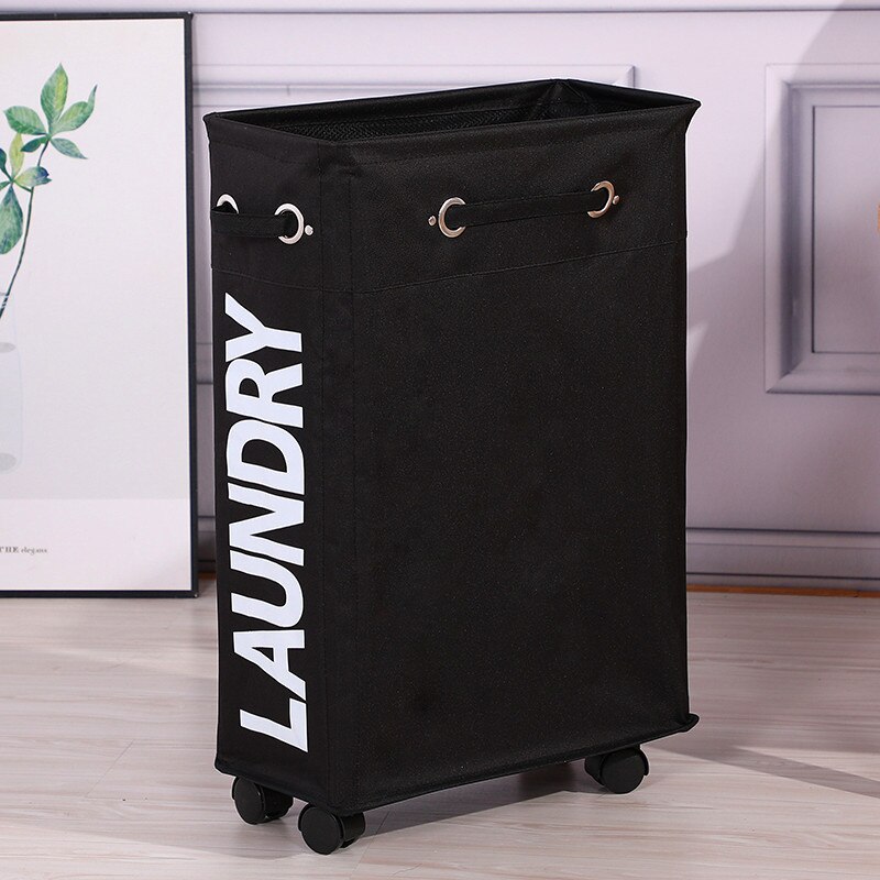 Shushi slim laundry cart basket waterproof dirty clothes toy storage basket home used collapsible laundry bucket: Black