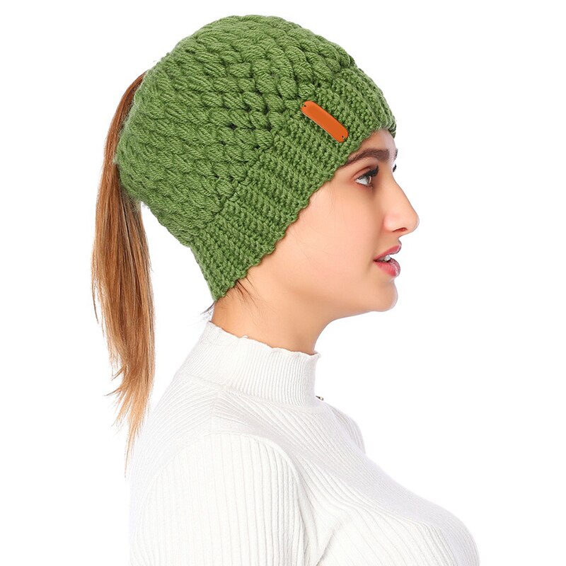 Knit Ponytail Beanie Knit Beanie Tail Hat Winter Hat for Women Adult Bundle Hair Tie AC889