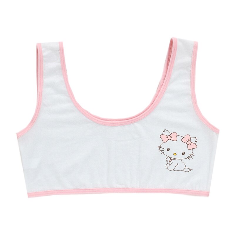[B214] reggiseni per ragazze siere intimo simpatico gatto cotone reggiseno per bambini Adolescente reggiseni da allenamento per ragazze traspirante top per ragazza Crop: Pink