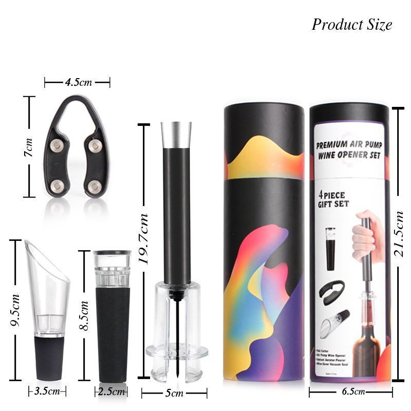 Air Pump Wine Bottle Opener Set Bar Tools Air Pressure Corkscrew Foil Cutter Wine Pourer Vacuum Stopper Kit Kitchen Accessories: Aluminum Handle