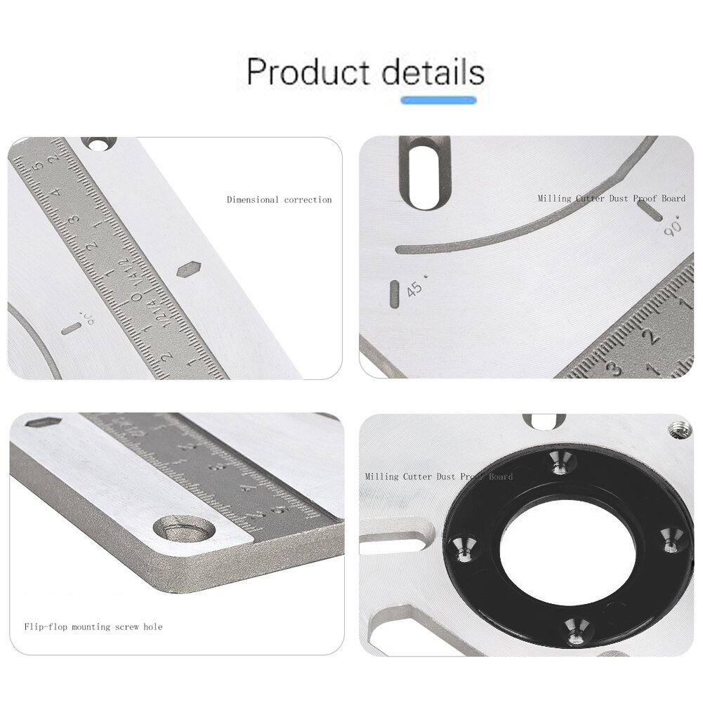 Aluminum Alloy Router Table Insert Plate Trimming Machine Engraving Tool Flip Board Woodworking Benches with 4 Rings Woodworking