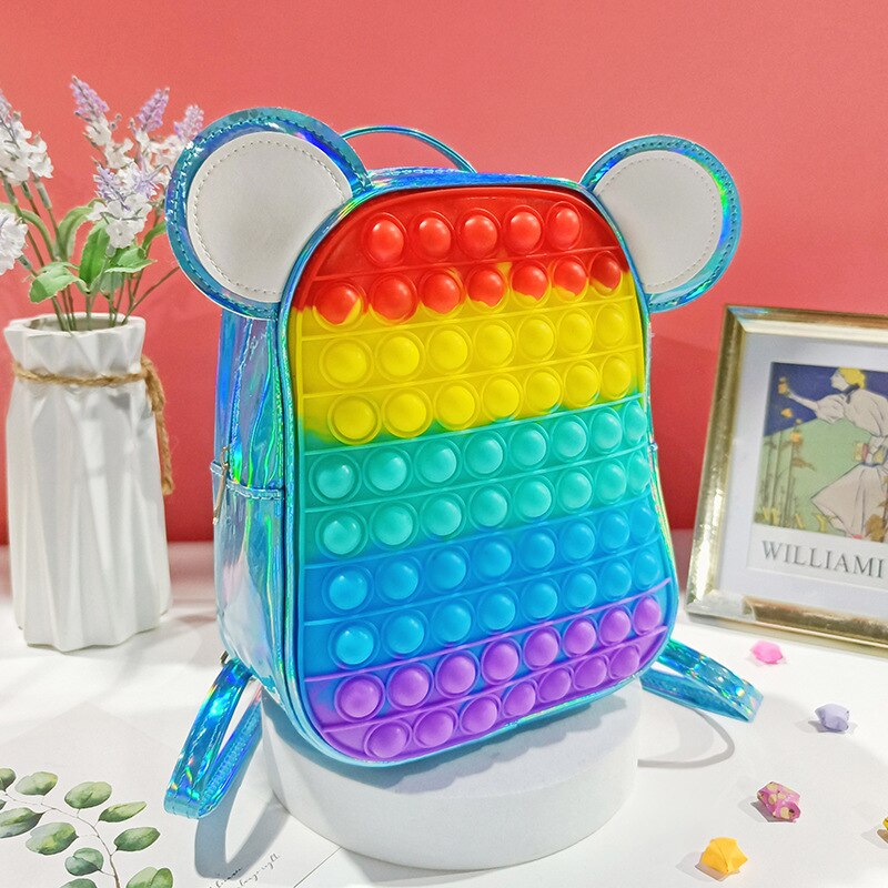 Kinderen Rugzak Anti Stress Tassen Kids Fidget Speelgoed Zachte Squishy Push Bubble Squeeze Meisjes Jongens Tas Opslag Shiny: 9