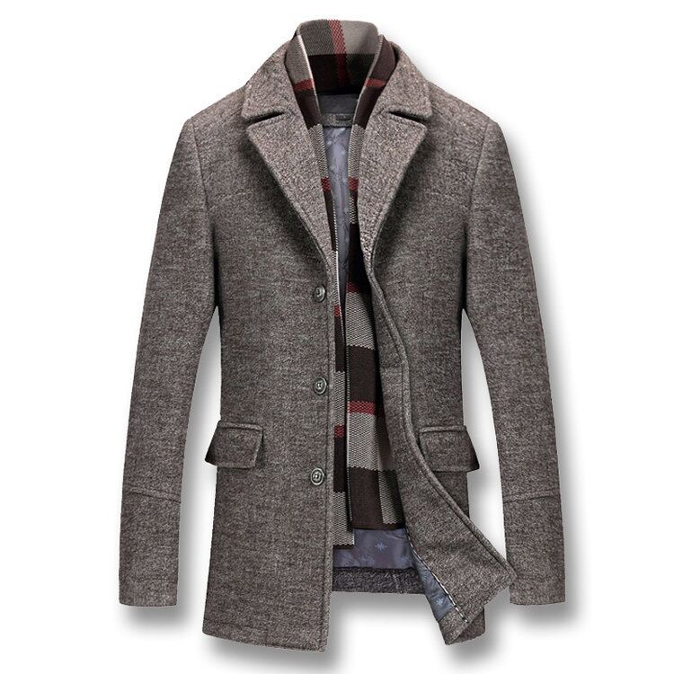 Mountainskin Men's Winter Coats Thick Cotton Wool Jackets Male Casual Slim Fit Nylon Long Jacket Scarf Men Outwear SA605: Brown / XXL