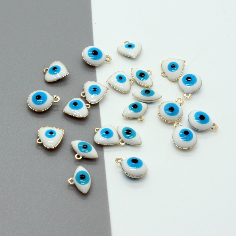 10pcs Cute Small Love Heart Evil Eye Resin Earring Charms Mini Blue Eyes Bracelet Necklace Pendants Handmade Jewelry Make: mixed style hunfa