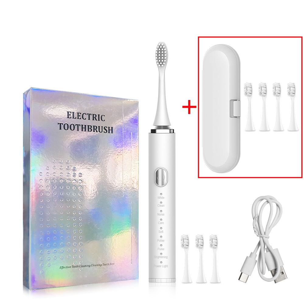 Elektrische Zahnbürste, Zahnaufhellung, Vibration, Schallzahnbürste, USB wiederaufladbar, 8 Reinigungsmodi, tragbare elektrische Zahnbürste: Rot