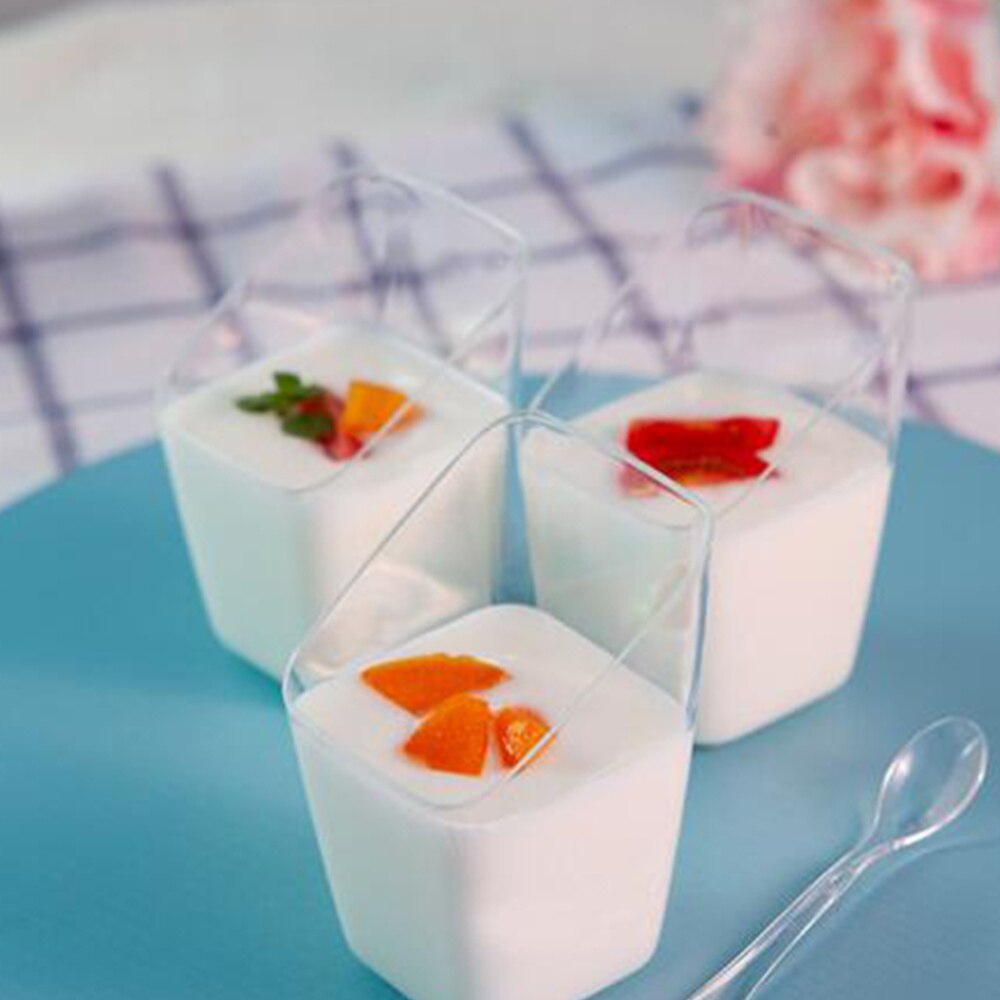 Mousse Cup Oblique Square Disposable Mini Tiramisu Cup Dessert Containers for Restaurant Cafe