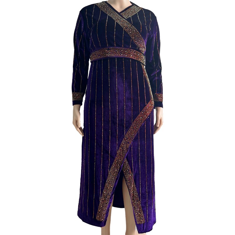 LIZHILIZHI Purple Muslim Dress Women Chic Slit Belt Style Bar Pattern Party Birthday Evening Wedding Vestidos Arabes