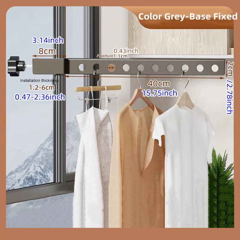 Perchero de ropa negro giratorio plegable, perchas para ropa, colgador montado en la pared, tendedero, ahorro de espacio, organización de ropa de aluminio: Gris claro