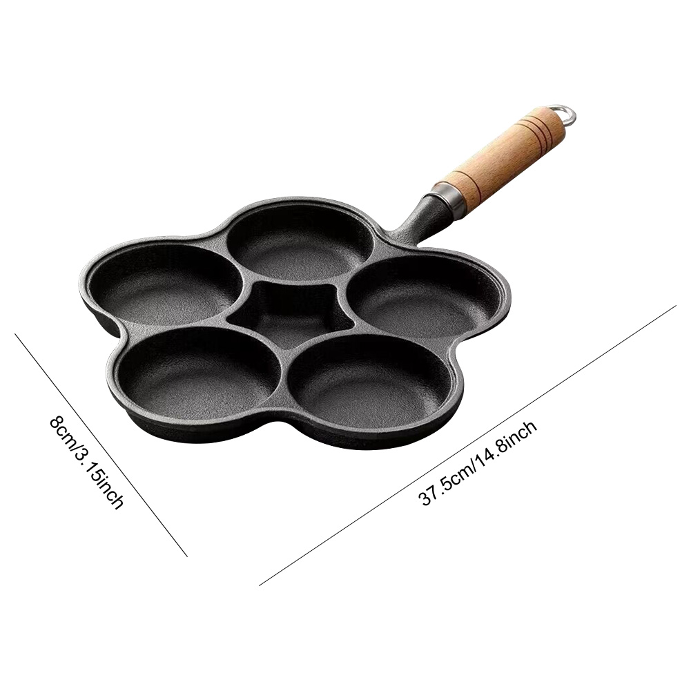5-ronde gaten eierkoekenpan gietijzeren kookgerei pannenkoekpan creatieve ontbijtgrill kookpot voor gasfornuis inductiekookplaat: YELLOW