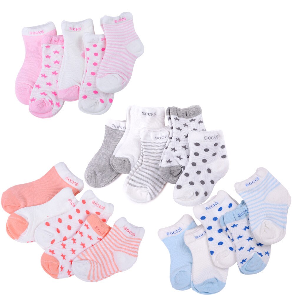 5 pares/set bebê meias bebê menino menina algodão impresso meias recém-nascido infantil crianças macio cinza rosa azul laranja 0-6 m