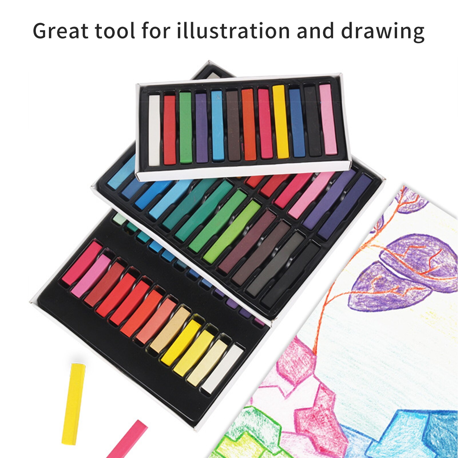 Square Pastel Set 24 Colors Soft Dry Pastel Artist Chalk Pastel Sticks Non Toxic for Office School Art Drawing Painting Supplies