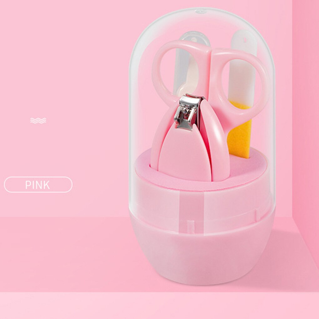 Set de cuidado de uñas para bebés, cortauñas, tijeras con dibujos animados, caja de almacenamiento, 4 Uds.