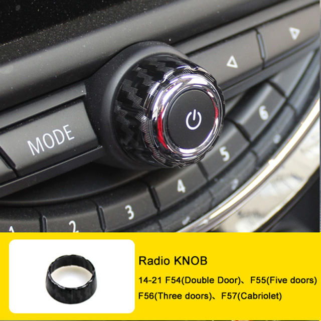 Car Warning Light Button Sticker For MINI Cooper ONE F54 F55 F56 F57 F60 Central Control Radio Knob Cover Decoration Accessories: Carbon pattern-B