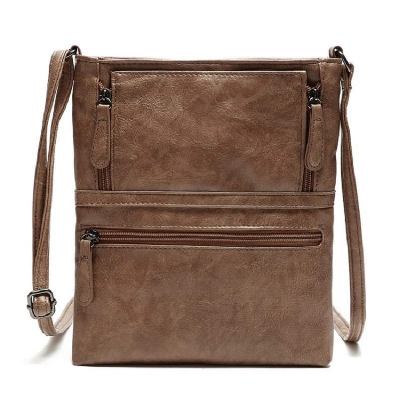 Väskor för kvinnor vintage messenger bag dubbel dragkedja pu läder handväska cross body väska casual axelväskor kvinnlig bolsa