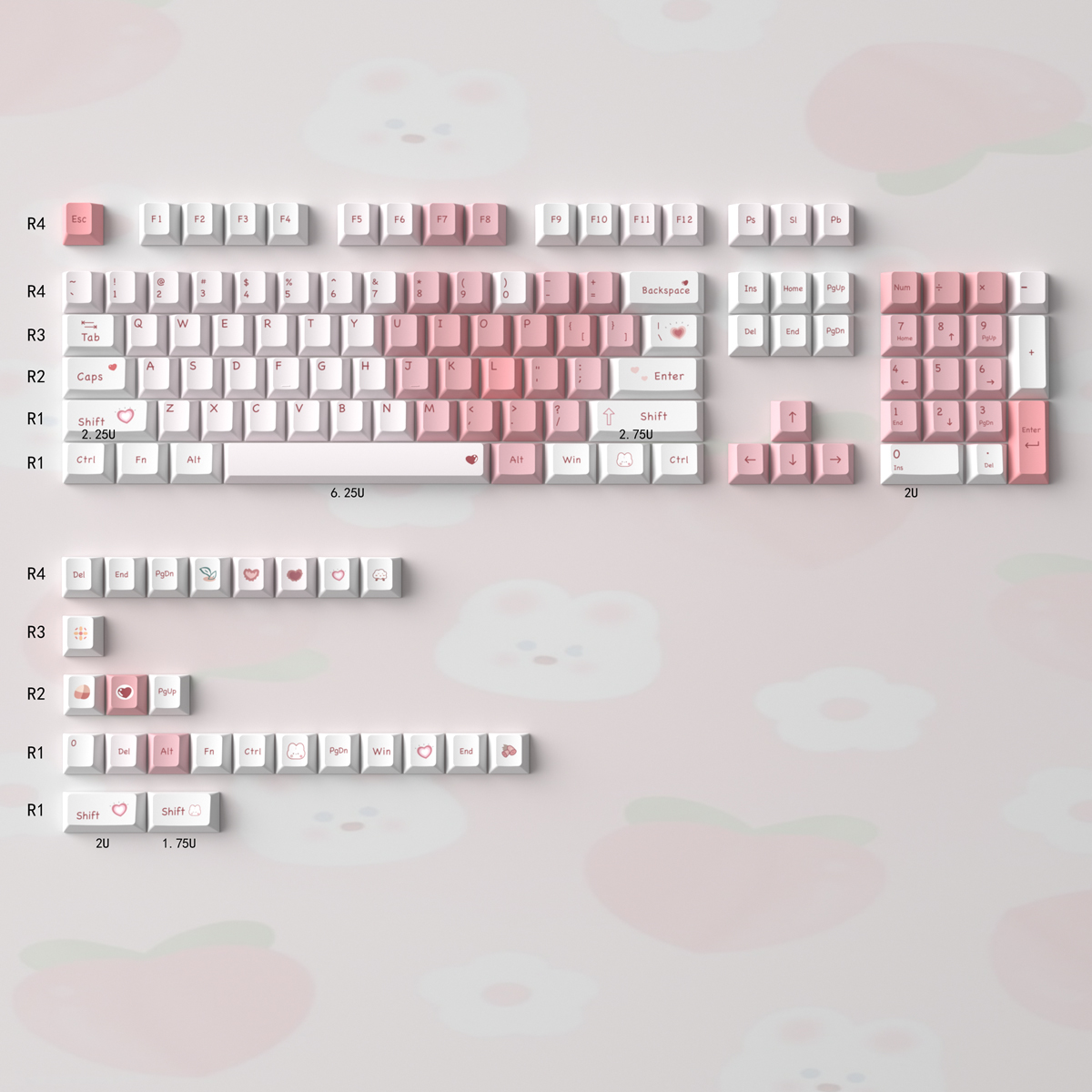 Liebe Herz Tastenkappen, niedliche Tastenkappen, Kirschprofil, Farbsublimation, PBT-Tastenkappen für MX Schalter, mechanisches Tastatur-einstellen: Braun