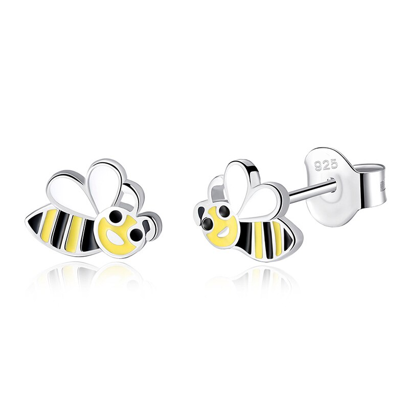 Natale 925 Sterling Silver smalto trifoglio coccinella ape orecchini per le donne ragazze bambini bambini gioielli di moda regalo Bijoux: YE3163