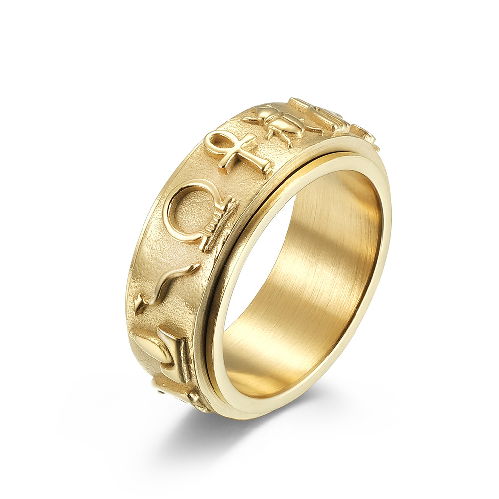 Bague symbole égyptien ancien pour hommes et femmes, Vintage, mystérieux, en acier inoxydable, Punk, bague de Protection, amulette, bijoux: 8 / Or