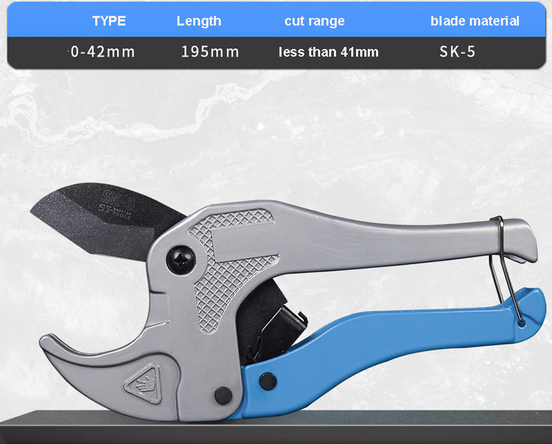 LTZFTL PVC Pipe Cutter 36mm 42mm 64mm Aluminum Alloy Body Ratchet Scissors Tube Cutter PVC/PU/PP/PE Hose Cutting Hand Tools: 42MM 1 blade