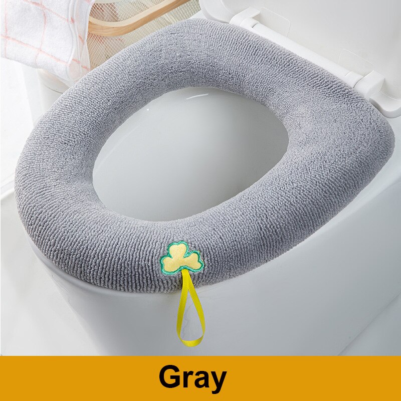 Universal Toilet Seat Thickened Mat Soft Warm Washable Bathroom Toilet Seat with Handle Closestool Mat Seat Case Toilet Lid: Gray