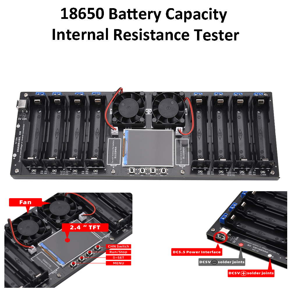 Probador de resistencia interna de capacidad de batería de litio 18650 21700, pantalla a Color, módulo de detección de potencia Digital, cc 5V, 10A, automático