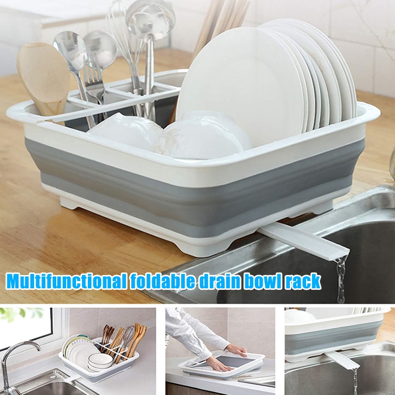 Folding Drain Rack Dishes Cutlery Storage Box Drainer Stand Cup Holder for Kitchen Tableware UD88