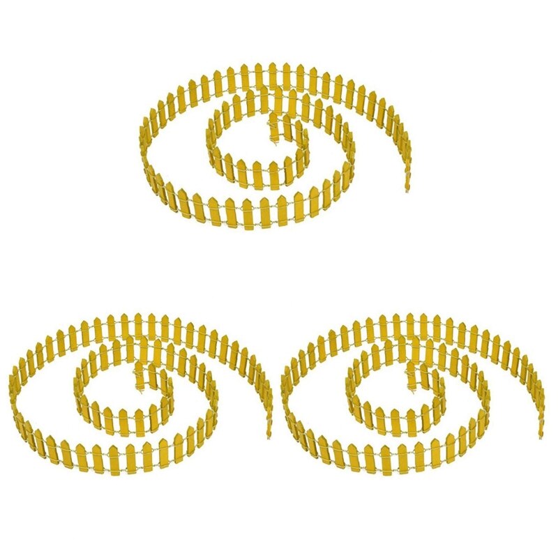 Mini vallas de madera para jardín en miniatura, accesorio pequeño de madera de 50lb, 3 piezas, 90x5cm, ideal para Micro paisajismo: light yellow