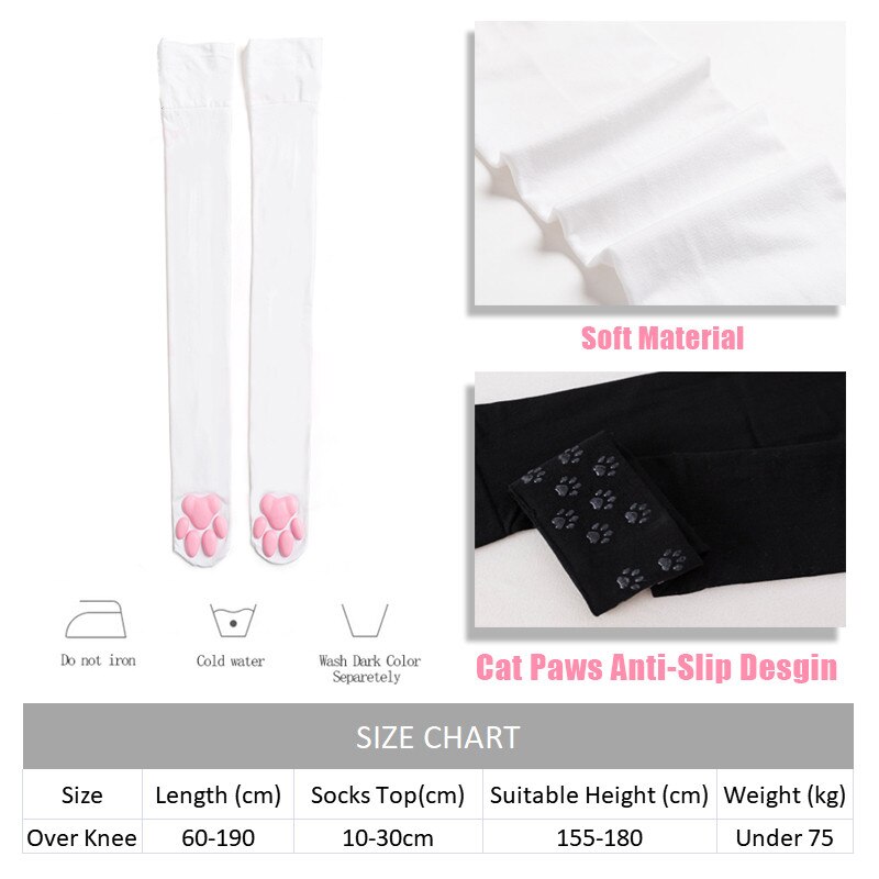 Calze con zampa di gatto per donna calze stampate in 3D Kawaii coscia di cotone alta sopra il ginocchio Cosplay morbido carino sexy