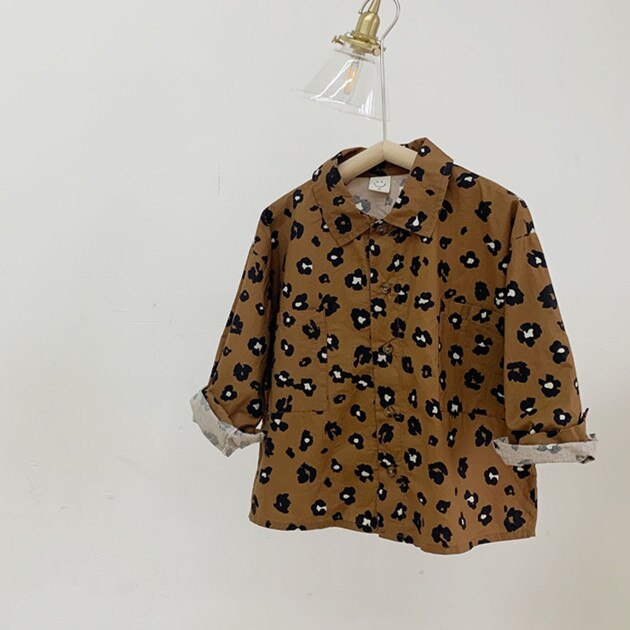 Lente Koreaanse Stijl Unisex Kids Luipaard Shirts 2-7 Jaar Jongens En Meisjes Katoen Casual Lange Mouw tops Kleding: coffee / 3T
