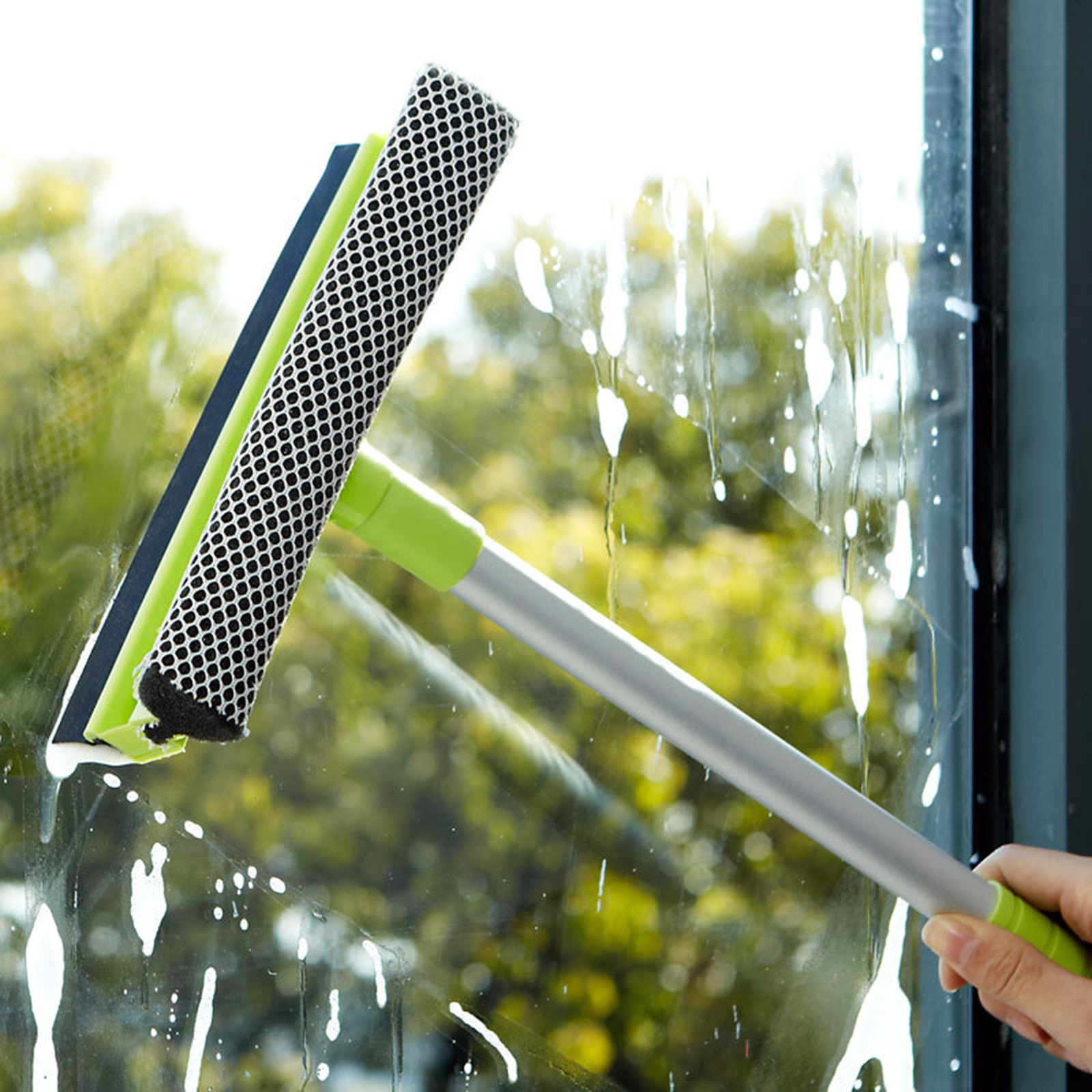 Escurridor de ventanas 2 en 1, limpiador de ventanas multiusos, esponja altamente absorbente, cepillo de limpieza ajustable para parabrisas de coche doméstico
