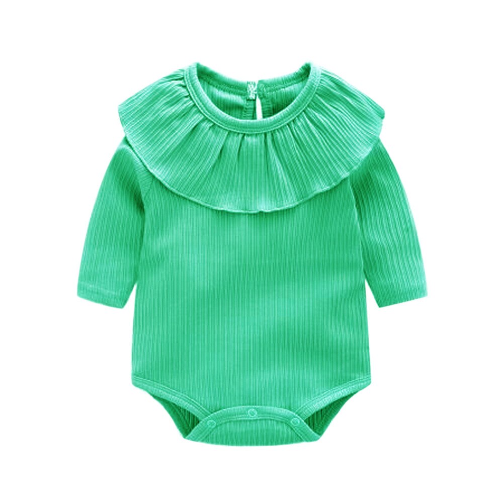 Pagliaccetto del bambino Appena nato Del bambino Del costume Del bambino Del bambino infantile Delle Ragazze Del Manicotto Lungo Solido Delle Increspature Della Tuta Del Pagliaccetto Vestiti Del bambino Vestiti 2019