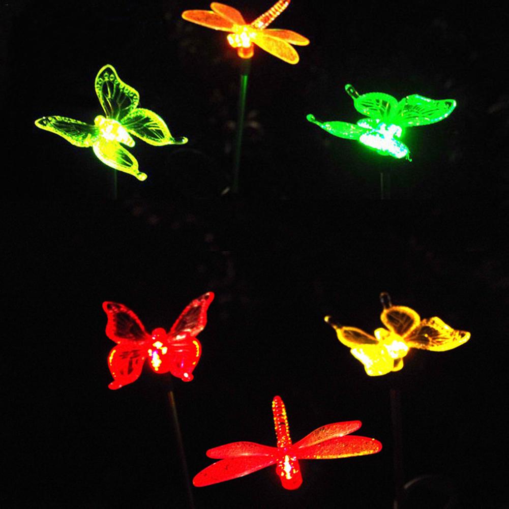 Lumière solaire de jardin 3 pièces | Pardessus de jardin décoratif coloré, lumière de jardin, libellule papillon, colibris, pichet de jardin, décor de pelouse