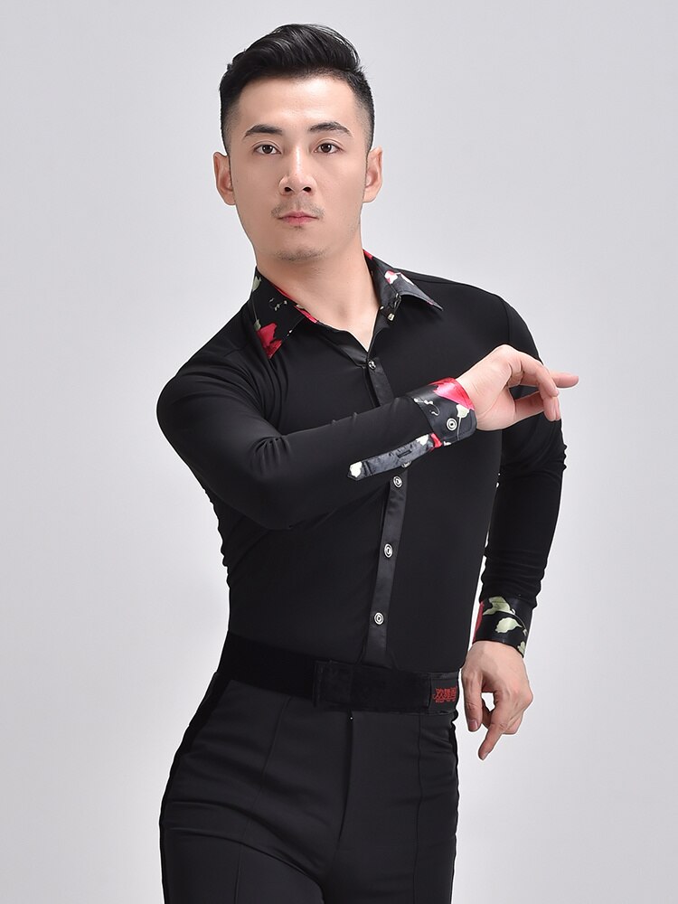 Ropa de baile moderno para hombre, camisa elástica, ropa de práctica de Baile Estándar Nacional, Tops de baile latino de manga larga, nueva
