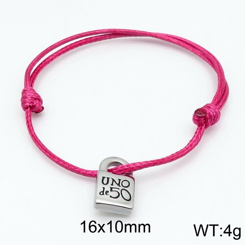 Women Men Silver Color Gold Stainless Steel key UNO de 50 Lock Black Red Blue Pink Cotton Rope Bracelet Jewelry: 14