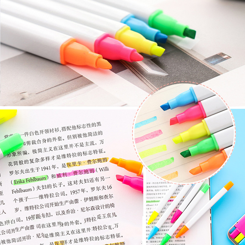 Stylo marqueur Fluorescent couleur bonbon, 5 pièces/lot, surligneur, stylos de marquage pour étudiants, fournitures scolaires et de bureau, papeterie japonaise