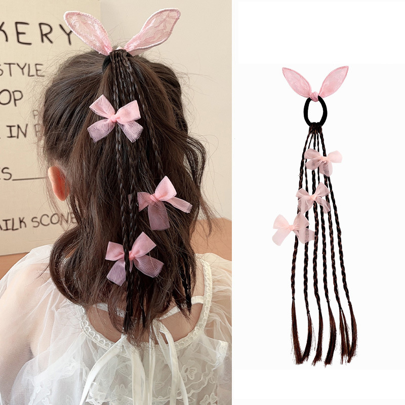 1 unidad de pelucas con Orejas de conejo y lazo para niñas, coleteros, bandas de goma, bandas para el cabello, tocados encantadores, accesorios para el cabello para niños, adorno para el cabello: Gris