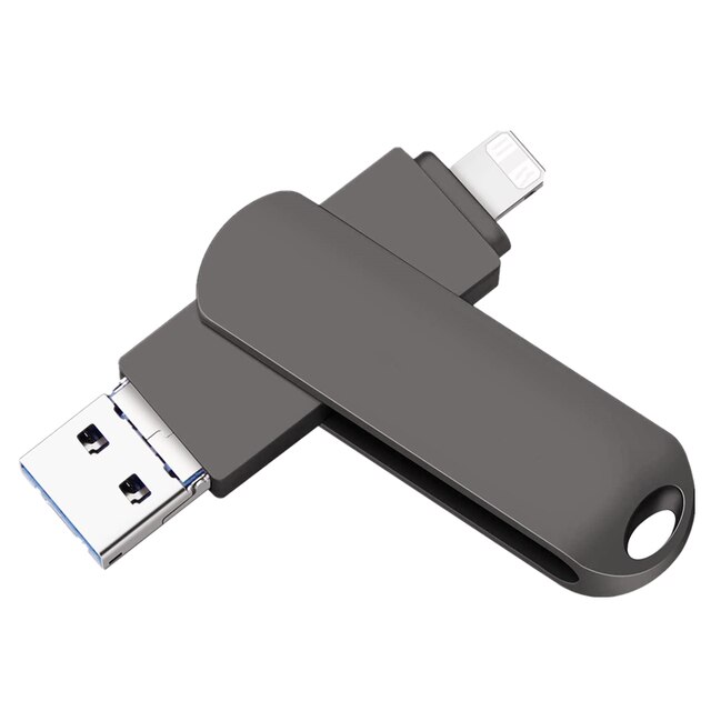 Metalowy dysk Flash Usb OTG 256GB 128GB 64GB 32GB 16GB dla iPhone 3 w 1 błyskawica HD USB Flash 3.0 Pendrive Cle dysk pamięci na Ky: 64GB / Black