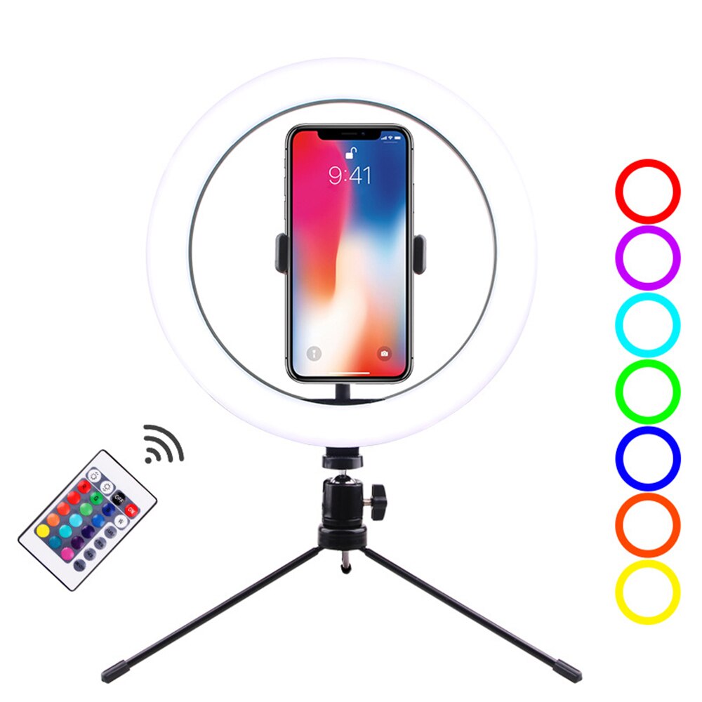 10 tums spegel rgb selfie ring-light set lysdioder fyll lampa lysdioder ringlight justerbart stativ bt för sminkspegel: 6