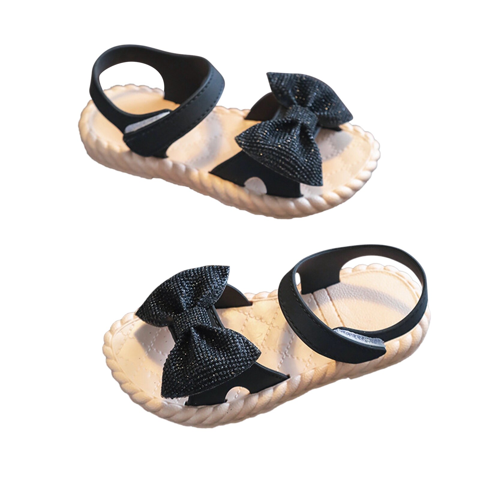 Baby- und kindersandalen mit schleife für mädchen, rutschfest, flach, sommer, kleinkinder, prinzessinnenschuhe für strandpartys, 2-5ter-Pack: Schwarz / 3t
