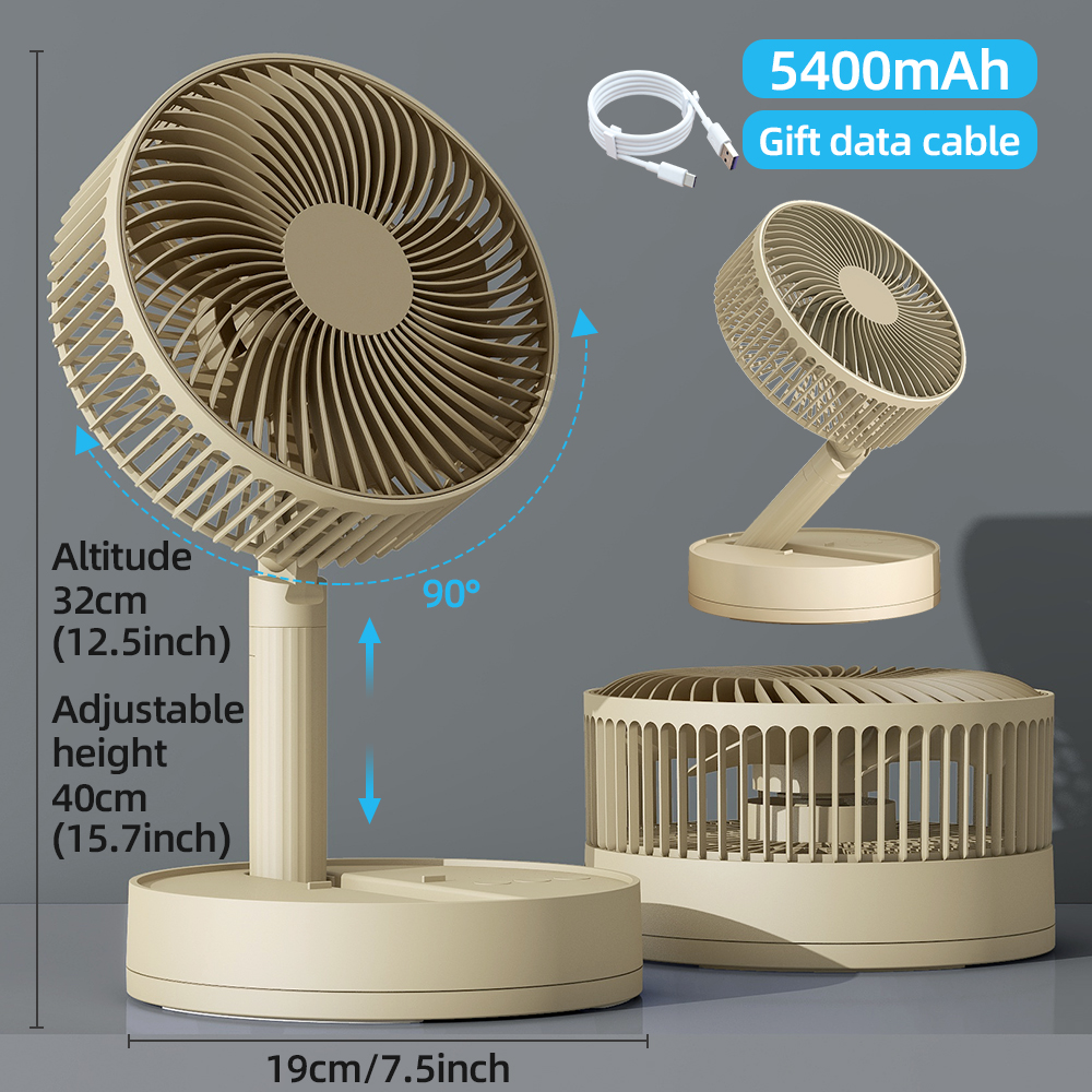 KASYDoFF Tragbarer oszillierender Schreibtischventilator, 8 Zoll und 5400 mAh USB-batteriebetriebener Ventilator mit 4 Geschwindigkeiten und starkem Luftstrom, faltbar, persönlich: Licht Gelb