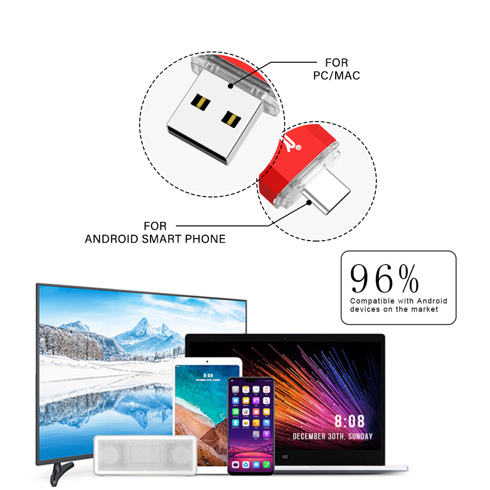 High Speed TYPE-C USB 2.0 Flash Drive 64GB Rotatable OTG Pen Drive 32GB 128GB 256GB Memory Stick for Mobile Phone Black Pendrive