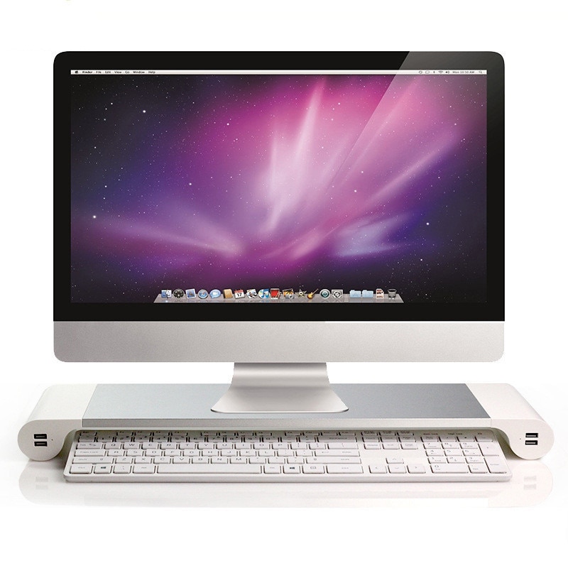 Aluminium Desktop Monitor Notebook Laptop Stand Ruimte Bar Antislip Bureau Riser Met 4-Poorten Usb Oplader Voor imac, pro, Air