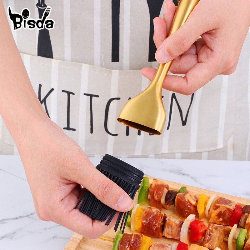 Cepillo de aceite con mango de acero inoxidable, cepillo de silicona dorado, herramientas para parrilla de barbacoa y pastelería, utensilios para hornear de cocina, 1 ud.