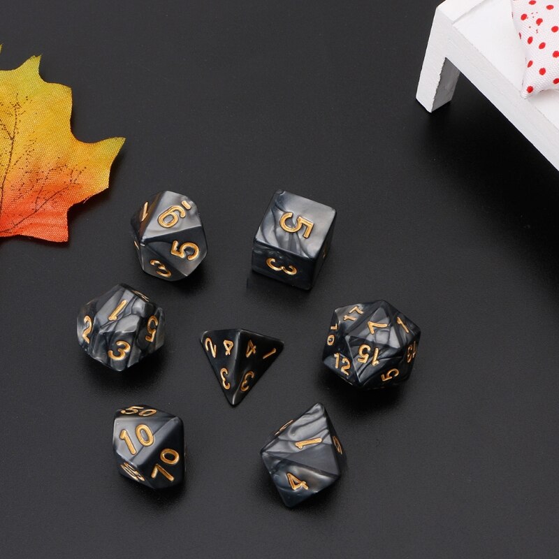 7 pçs números de ouro dados poliédricos para dragão pathfinder d20 d12 2xd10 d8 d6 d4