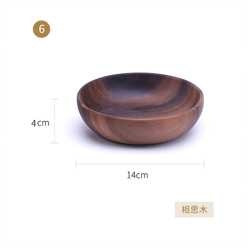 Akacia träskål träservis hushålls- och fruktfat salladsskål hel träsoppskål matbehållare av trä tallrik: 14 x 4cm